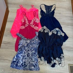 Size small nightie lot! 3 nighties, one blue and white see through top. 1 romper